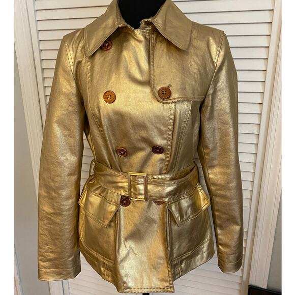 Vtg. Ralph Lauren Metallic Gold Double Breasted Belted Trench Jacket Woman 
M‎ - Picture 1 of 9